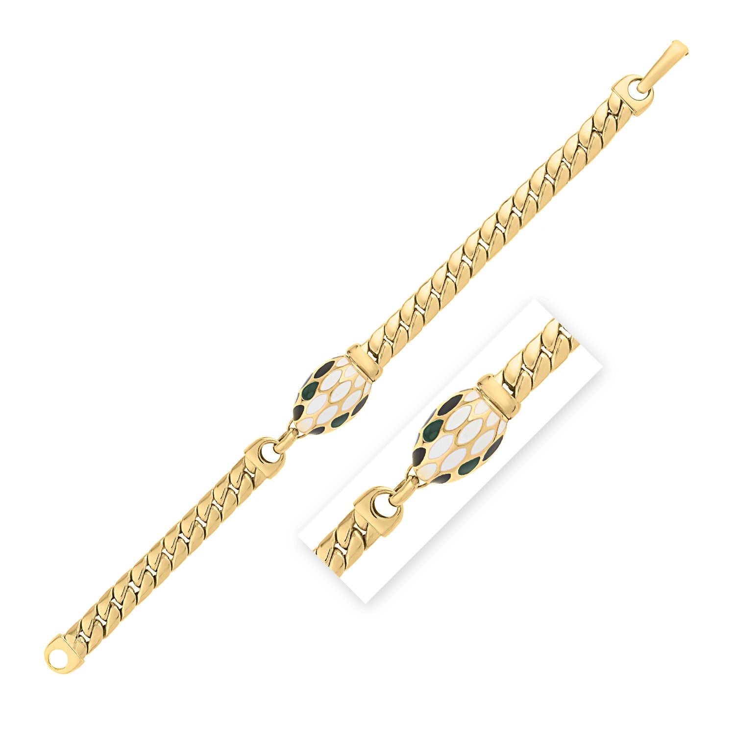 Le Serpent Curb Link Bracelet in 14K Yellow Gold (7.00 mm) in a sleek high-contrast midnight luxury editorial style